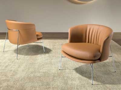 Sillón de diseño moderno tapizado en piel genuina con acero inoxidable - AALST