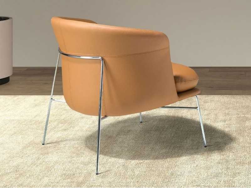 Sillón de diseño moderno tapizado en piel genuina con acero inoxidable - AALST