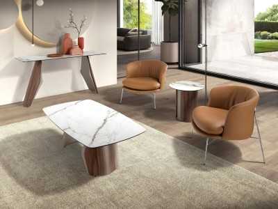 Modern design armchair upholstered in genuine leather with stainless steel - AALST