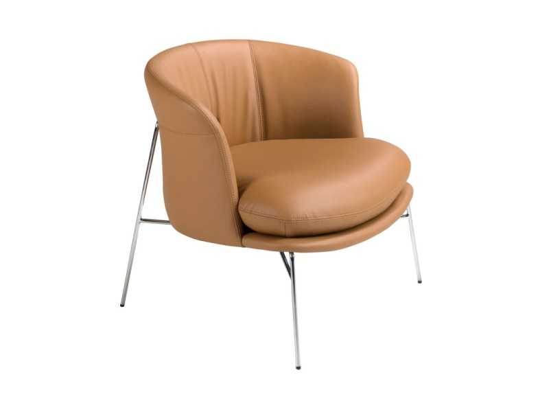 Modern design armchair upholstered in genuine leather with stainless steel - AALST