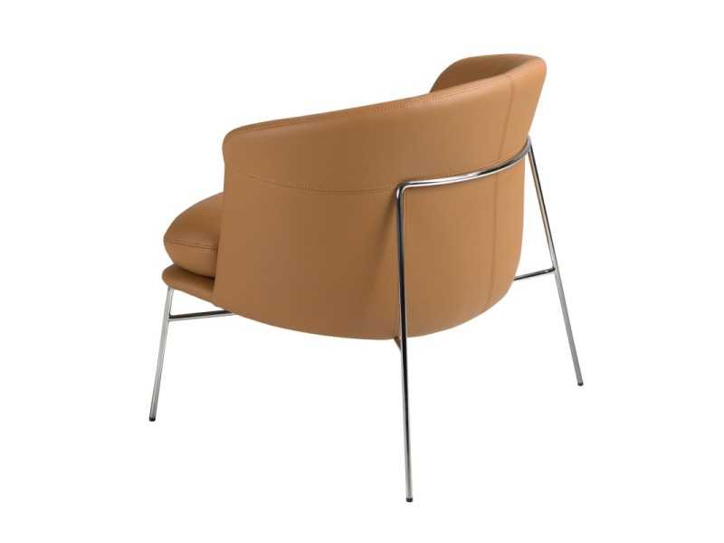 Modern design armchair upholstered in genuine leather with stainless steel - AALST