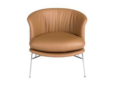 Modern design armchair upholstered in genuine leather with stainless steel - AALST