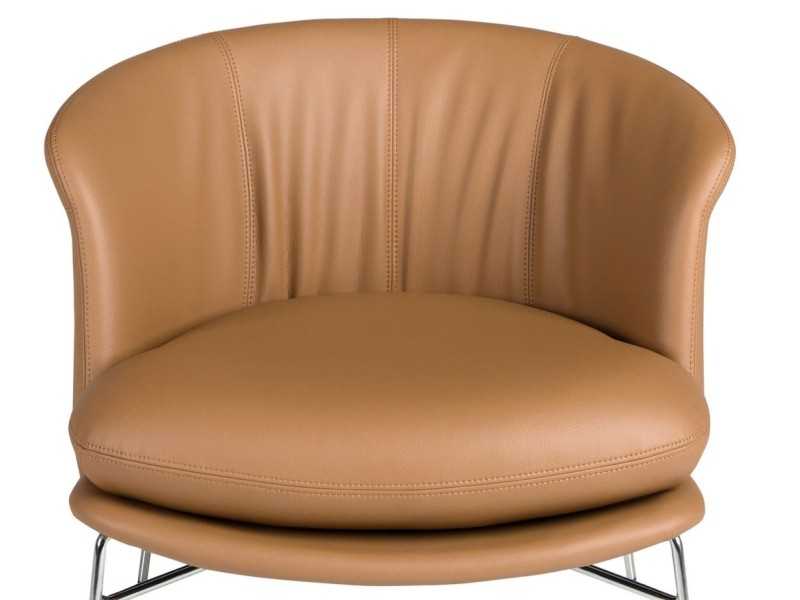 Modern design armchair upholstered in genuine leather with stainless steel - AALST