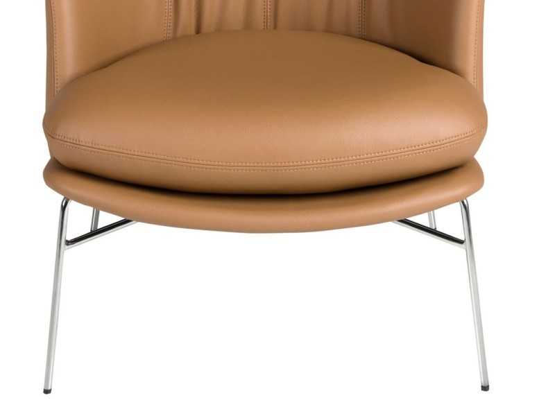 Fauteuil design moderne tapissé de cuir véritable et d'acier inoxydable - AALST