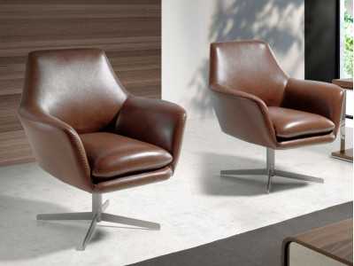 Sillón giratorio tapizado en piel genuina - ABABOL