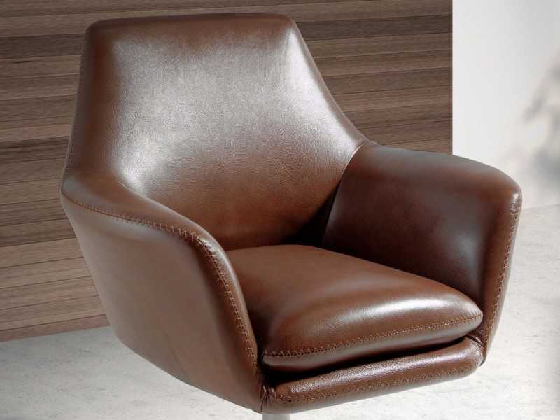 Sillón giratorio tapizado en piel genuina - ABABOL