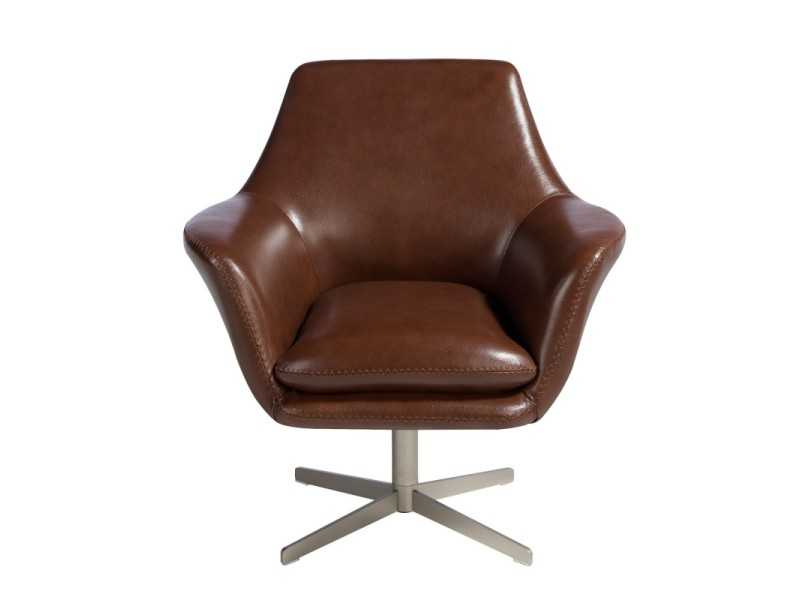 Sillón giratorio tapizado en piel genuina - ABABOL