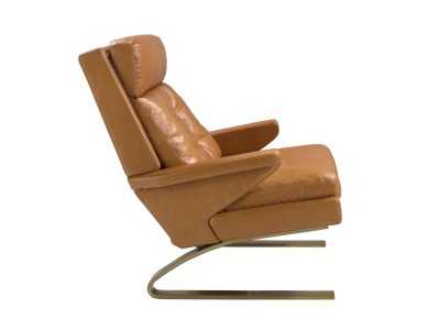 Sillón tapizado en piel genuina con base de acero inoxidable - NORVAN