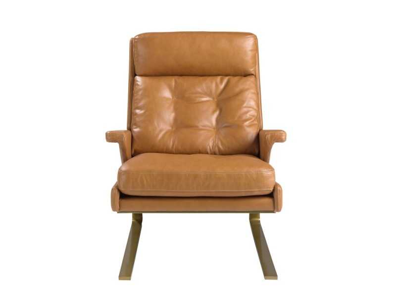 Fauteuil tapissé de cuir véritable avec un piètement en acier inoxydable - NORVAN