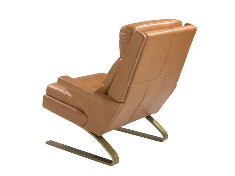 Fauteuil tapissé de cuir véritable avec un piètement en acier inoxydable - NORVAN