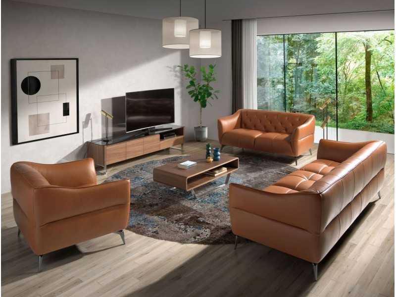 Fauteuil Chesterfield au design moderne, tapissé de cuir véritable - BATH