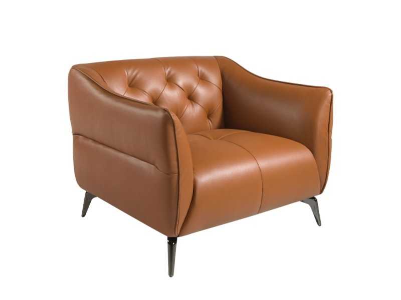 Fauteuil Chesterfield au design moderne, tapissé de cuir véritable - BATH