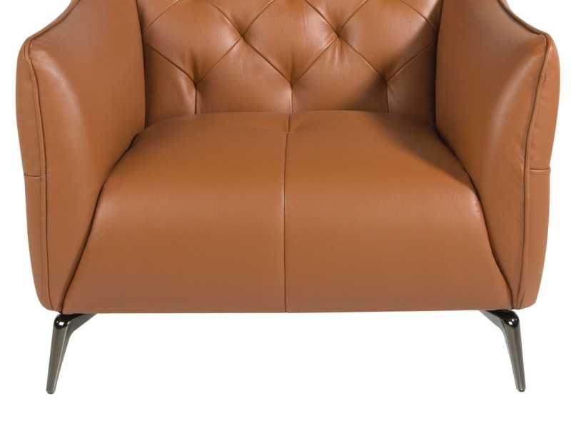 Fauteuil Chesterfield au design moderne, tapissé de cuir véritable - BATH