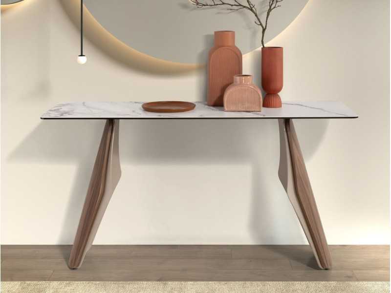 Modern design console table with wood, stainless steel and porcelain marble top - AALS