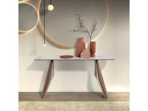 Modern design console table with wood, stainless steel and porcelain marble top - AALS 2