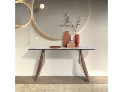 Modern design console table with wood, stainless steel and porcelain marble top - AALS