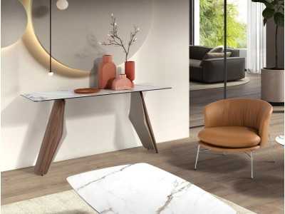 Console au design moderne avec bois, acier inoxydable et plateau en marbre de porcelaine - AALS