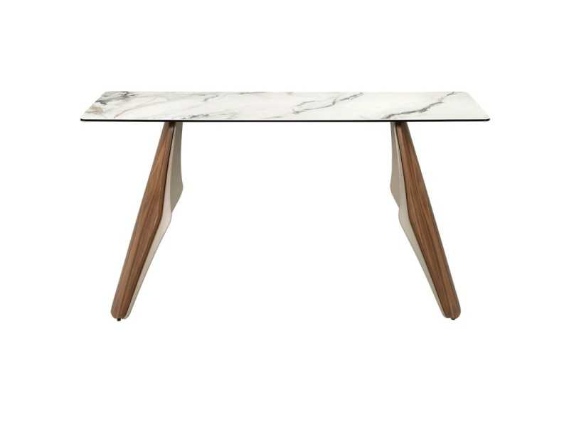 Console au design moderne avec bois, acier inoxydable et plateau en marbre de porcelaine - AALS