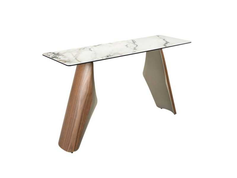 Console au design moderne avec bois, acier inoxydable et plateau en marbre de porcelaine - AALS