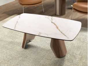 Modern design coffee table with wood, stainless steel and porcelain marble top - AALS