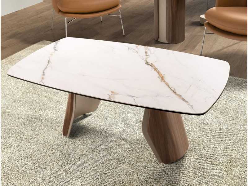 Modern design coffee table with wood, stainless steel and porcelain marble top - AALS