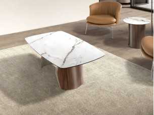 Modern design coffee table with wood, stainless steel and porcelain marble top - AALS 2