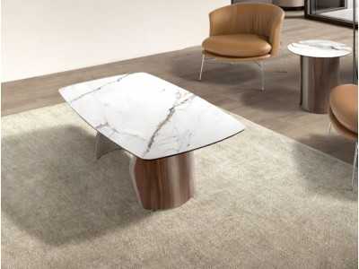 Modern design coffee table with wood, stainless steel and porcelain marble top - AALS