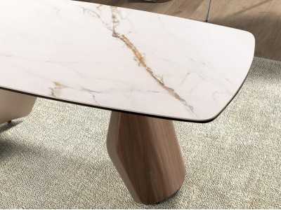 Mesa de centro de diseño moderno con madera, acero inoxidable y tapa de mármol porcelánico - AALS