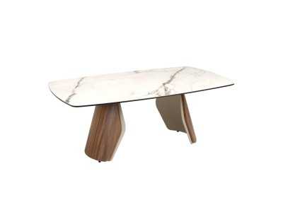 Table basse au design moderne avec bois, acier inoxydable et plateau en marbre de porcelaine - AALS