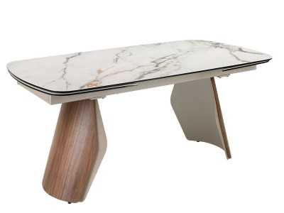 Modern design extendable dining table with wood, stainless steel and porcelain marble top - AALS