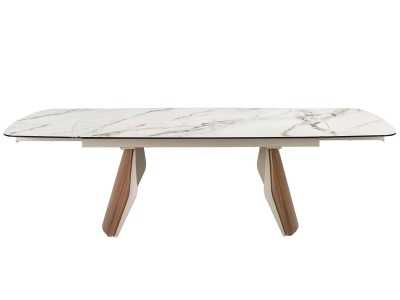 Table de salle à manger extensible au design moderne avec bois, acier inoxydable et plateau en marbre de porcelaine - AALS