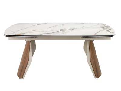 Table de salle à manger extensible au design moderne avec bois, acier inoxydable et plateau en marbre de porcelaine - AALS