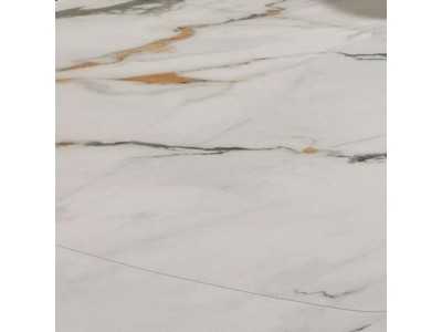 Mesa de comedor extensible de diseño moderno con madera, acero inoxidable y tapa de mármol porcelánico - AALS