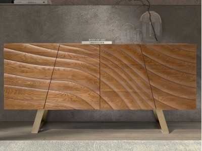 Designer sideboard in wood and stainless steel - ABDIEL