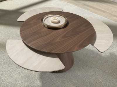 Table basse ronde extensible en bois avec plateau en marbre porcelaine - ABELLO