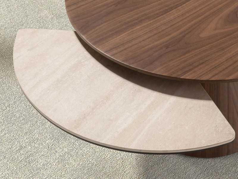 Table basse ronde extensible en bois avec plateau en marbre porcelaine - ABELLO