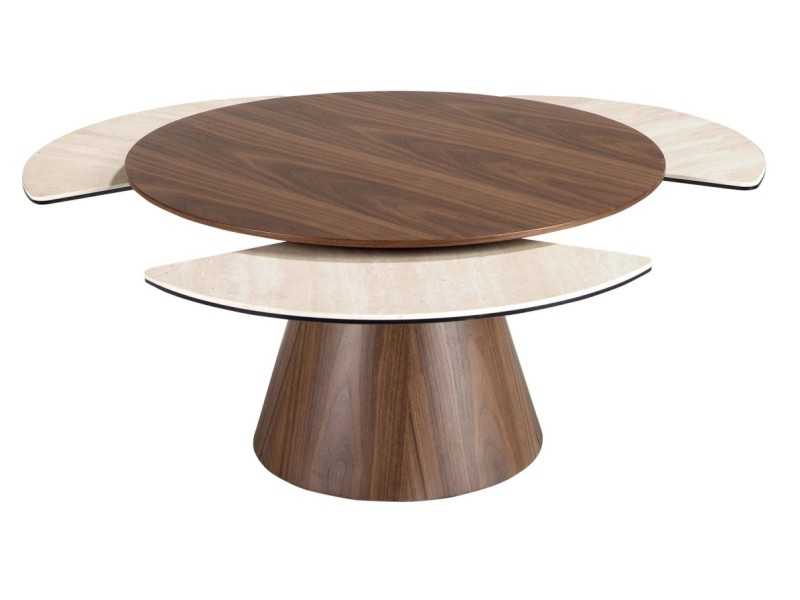 Table basse ronde extensible en bois avec plateau en marbre porcelaine - ABELLO