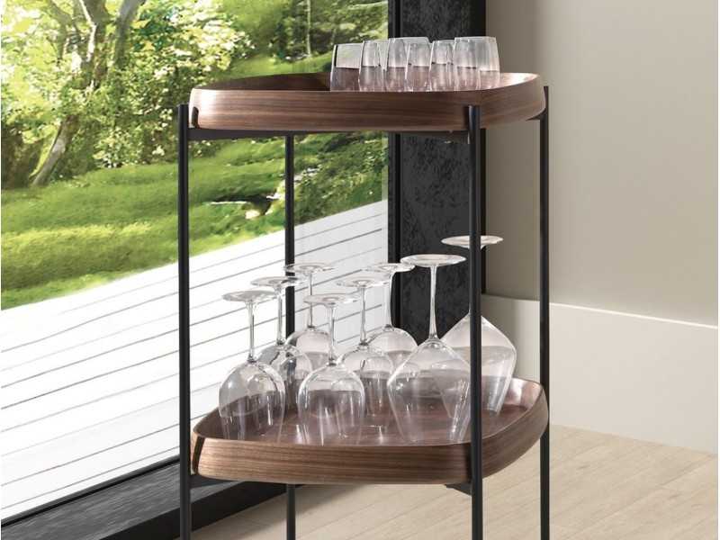 Chariot de bar en acier inoxydable avec plateaux en bois - ABELLO 1