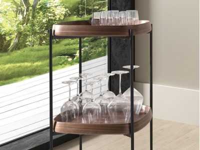 Chariot de bar en acier inoxydable avec plateaux en bois - ABELLO 1