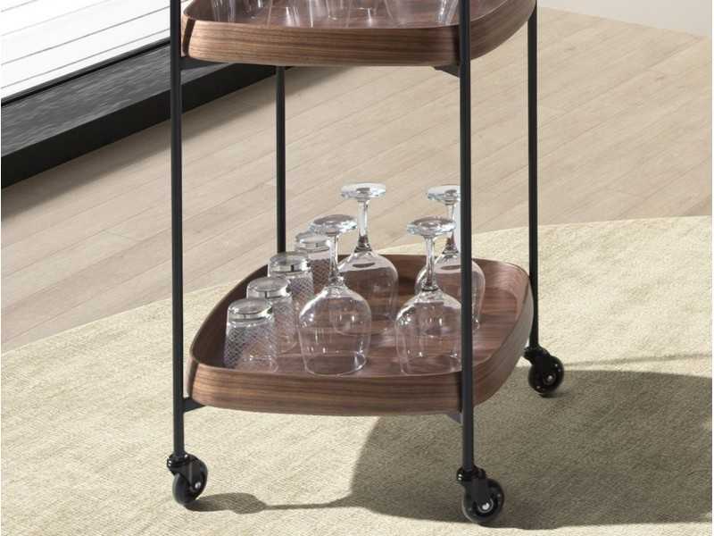 Chariot de bar en acier inoxydable avec plateaux en bois - ABELLO 1