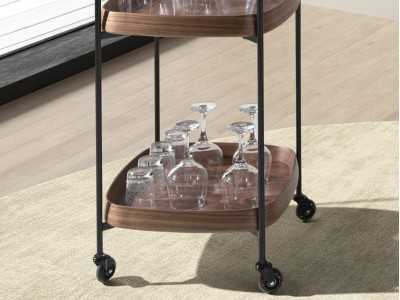 Chariot de bar en acier inoxydable avec plateaux en bois - ABELLO 1