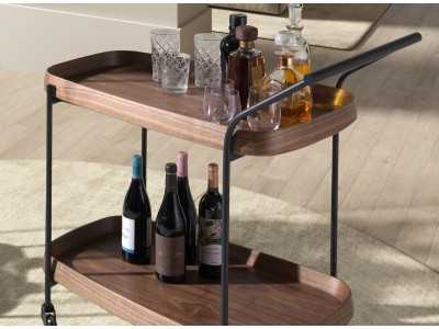 Chariot de bar en acier inoxydable avec plateaux en bois - ABELLO 2