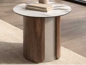 Modern design corner table with wood, stainless steel and porcelain marble top - AALS