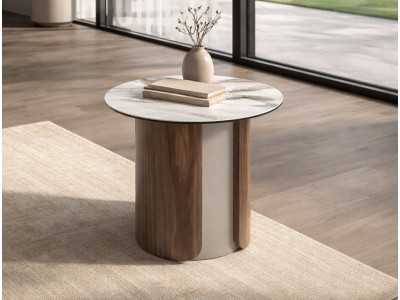 Modern design corner table with wood, stainless steel and porcelain marble top - AALS