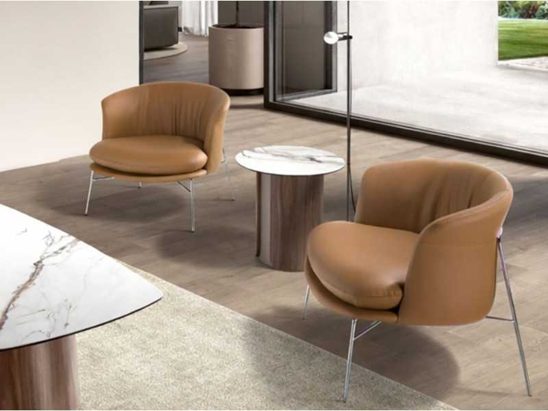 Mesa de rincón de diseño moderno con madera, acero inoxidable y tapa de mármol porcelánico - AALS