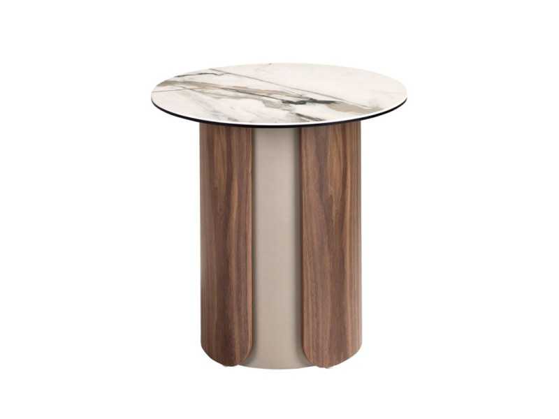 Mesa de rincón de diseño moderno con madera, acero inoxidable y tapa de mármol porcelánico - AALS