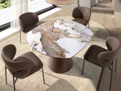 Table de salle à manger extensible avec plateau en marbre porcelaine - ABACIAL