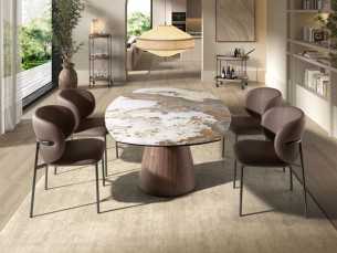 Extendable dining table with porcelain marble top - ABACIAL 2