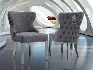 Velvet upholstered designer chair with stainless steel legs - ANATH