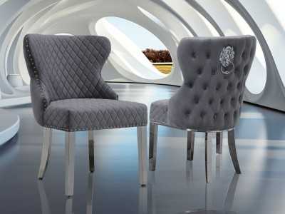 Velvet upholstered designer chair with stainless steel legs - ANATH